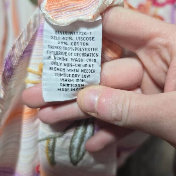 Johnny Was Workshop Stripe Dionne Relaxed Shirt Floral Embroidered Boho Chic - Picture 5 of 5